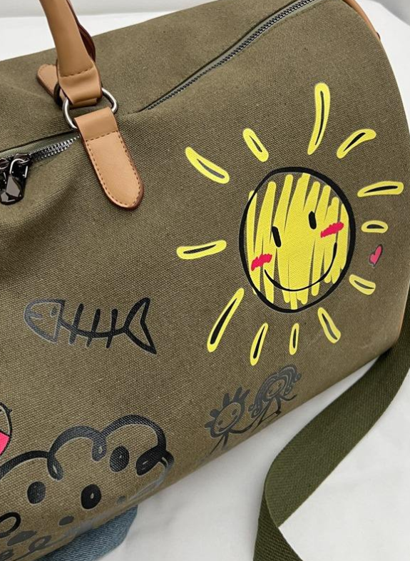 Cotton canvas sports bag, eco-friendly thickened round travel tote bag, men's gym tote bag